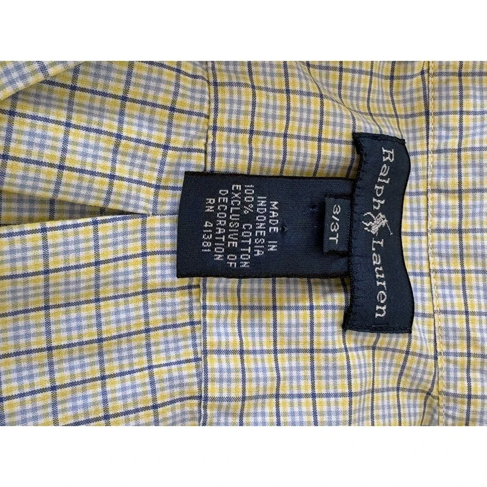 Polo Ralph Lauren Boy's 3/3T White, Yellow, Blue Plaid Button Down Shirt Cotton